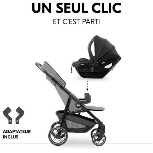 Hauk - Ensemble De Voyage 2-en-1 Shop N Care - Poussette + Siege Auto + Adaptateurs - 4 Roues - Gris