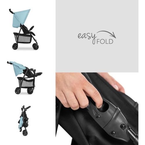 Poussette Canne - Sport - Pliable Et Inclinable - Capote Pare-soleil - 4 Roues - Noir / Bleu