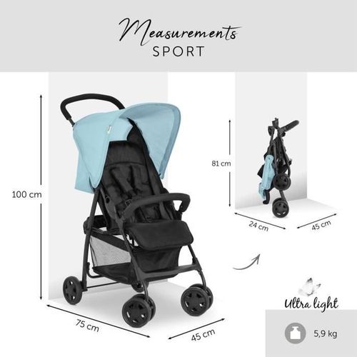 Poussette Canne - Sport - Pliable Et Inclinable - Capote Pare-soleil - 4 Roues - Noir / Bleu