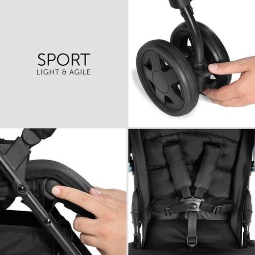 Poussette Canne - Sport - Pliable Et Inclinable - Capote Pare-soleil - 4 Roues - Noir / Bleu