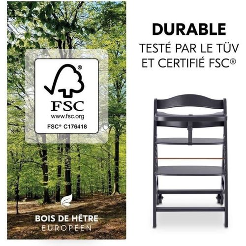 Chaise Haute Évolutive Beta+ En Hêtre Fsc, Gris Foncé, Harnais 5 Points