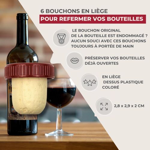 Lot De 5 Bouchons De Liège Côtelés Pour Bouteilles De Spiritueux 1L - Caoutchouc Résistant - Pour Bar, Maison, Mesure Optique - 6