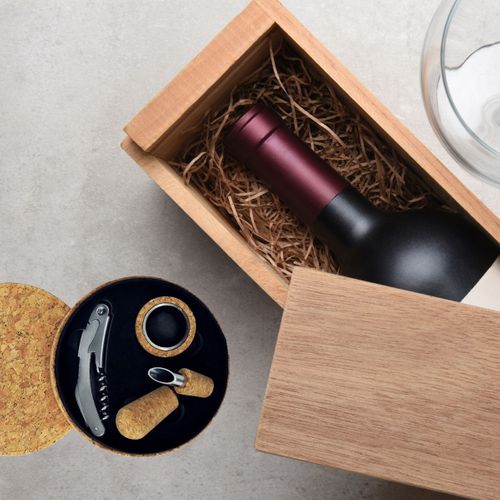 Coffret Cadeau D'accessoires Pour Bouteille De Vin 3 Pièces Avec Boite En Liège