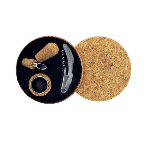 Coffret Cadeau D'accessoires Pour Bouteille De Vin 3 Pièces Avec Boite En Liège