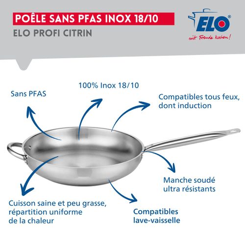 Set De 1 Poêle De Cuisson 32 Cm Et 4 Faitouts 14, 16, 20 Et 26 Cm Elo Profi Citrin