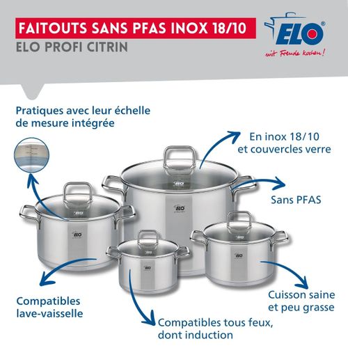 Set De 1 Poêle De Cuisson 32 Cm Et 4 Faitouts 14, 16, 20 Et 26 Cm Elo Profi Citrin