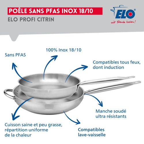 Ensemble De 2 Poêles De Cuisson 28 Et 32 Cm Et 4 Faitouts 12, 14, 16 Et 20 Cm Elo Profi Citrin