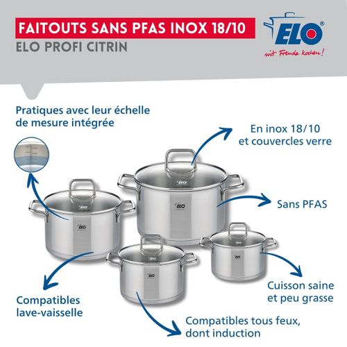 Ensemble De 2 Poêles De Cuisson 28 Et 32 Cm Et 4 Faitouts 12, 14, 16 Et 20 Cm Elo Profi Citrin