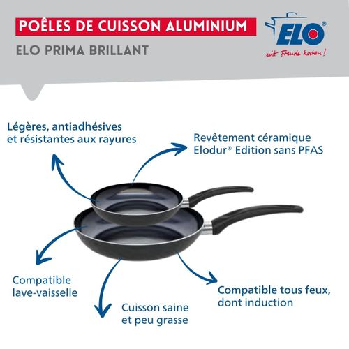 Ensemble De 2 Poêles De Cuisson 20 Et 28 Cm Et 2 Faitouts 12 Et 16 Cm Elo Prima Brillant