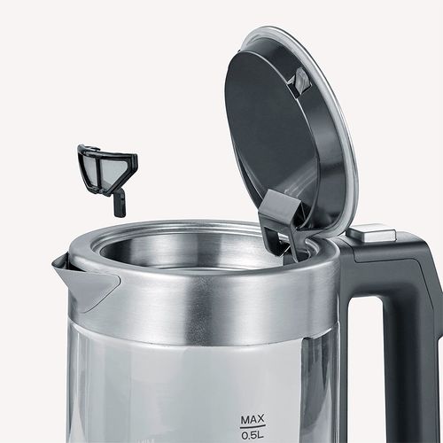Bouilloire En Verre Compacte WK3458 - 0,5 L, 1100 W, Température Réglable 40-100°c, Socle 360°, Inox