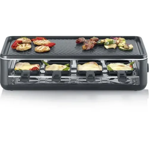 Appareil à Raclette Rg2365 - 8 Personnes - Plaque De Cuisson Céramique 48x24cm - Gril 1300 W - Noir