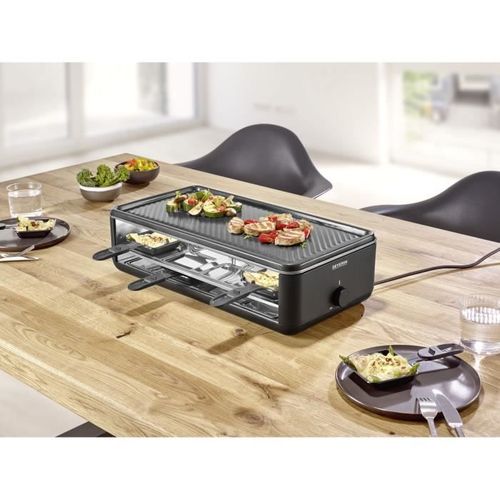 Appareil à Raclette Rg2365 - 8 Personnes - Plaque De Cuisson Céramique 48x24cm - Gril 1300 W - Noir