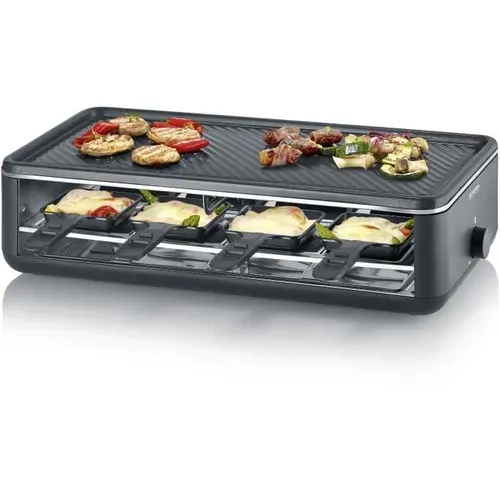 Appareil à Raclette Rg2365 - 8 Personnes - Plaque De Cuisson Céramique 48x24cm - Gril 1300 W - Noir