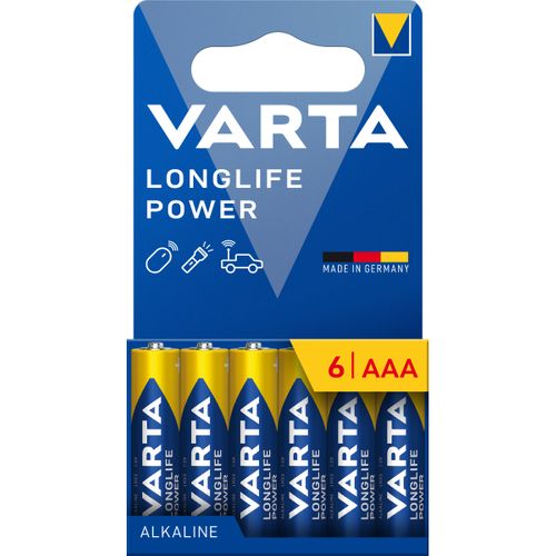 PILES ALCALINES VARTA LONGLIFE POWER AAA x6 vue de face