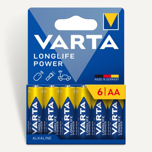 PILES ALCALINES VARTA LONGLIFE POWER AA x6 vue de face
