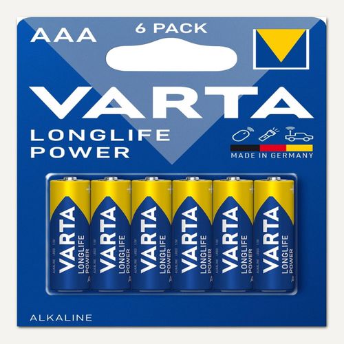 Piles VARTA LONGLIFE POWER AAA x6 vue de face