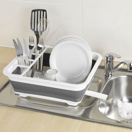 Égouttoir À Vaisselle Pliable Wenko Bilo En Plastique Blanc Et Gris