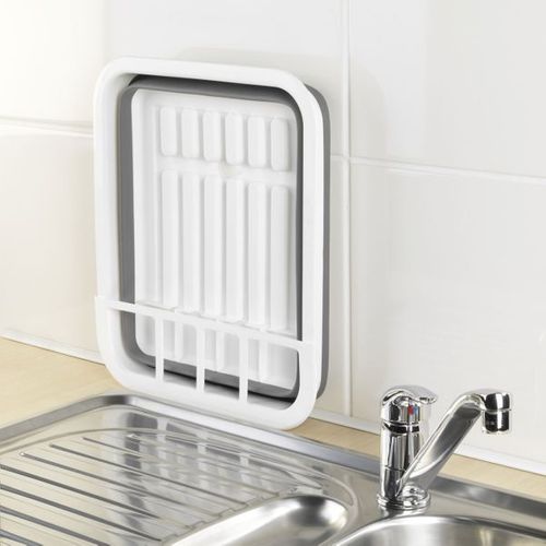 Égouttoir À Vaisselle Pliable Wenko Bilo En Plastique Blanc Et Gris