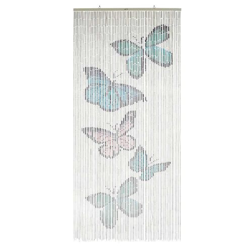 Rideau De Bambou à Imprimé Papillons - Multicolore - L 90 X L 200 Cm