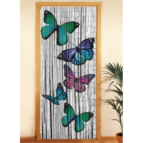 Rideau De Bambou à Imprimé Papillons - Multicolore - L 90 X L 200 Cm