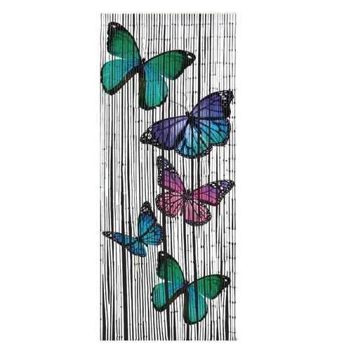 Rideau De Bambou à Imprimé Papillons - Multicolore - L 90 X L 200 Cm