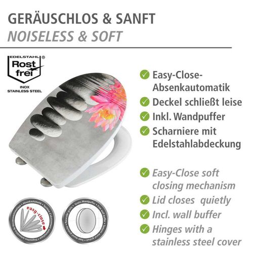 Siège Wc Avec Surface En Relief Water Lily - Gris/rose - L 36,5 X L 45 Cm