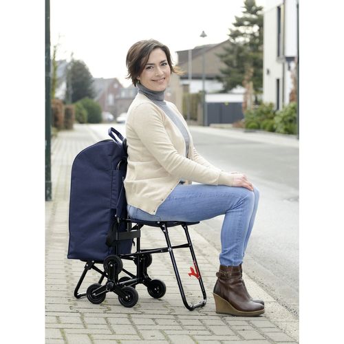 Chariot De Courses Avec Siège - Sac Isotherme 35 L - Bleu Foncé