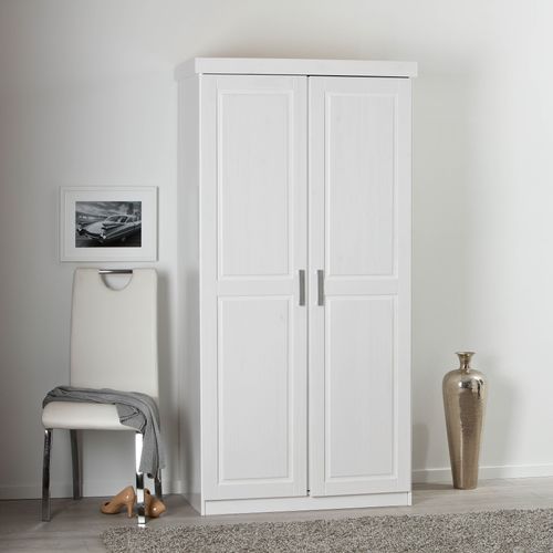Armoire 2 portes HAKON en Bois Massif Blanc vue d'ambiance 1