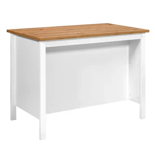 Ilot de cuisine H.91,5 cm LINA imitation chêne et blanc vue de derrière