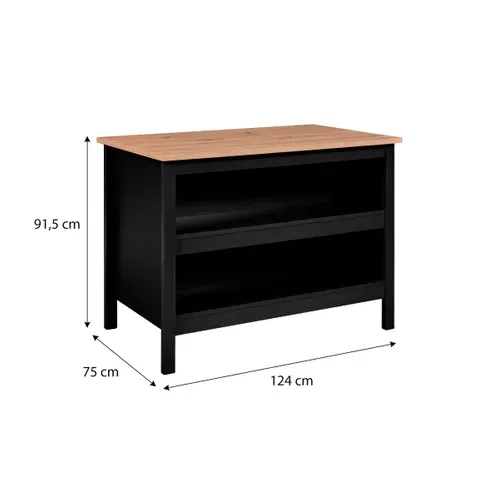 Ilot de cuisine H.91,5 cm LINA imitation chêne et noir