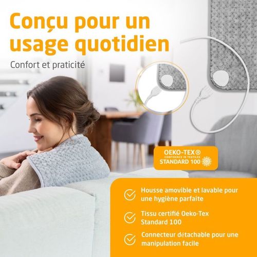 Coussin Chauffant Rectangulaire 100 W - 4 Niveaux, Housse Oeko‑tex, 30x40 Cm