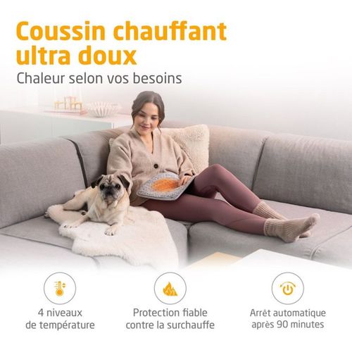 Coussin Chauffant Rectangulaire 100 W - 4 Niveaux, Housse Oeko‑tex, 30x40 Cm