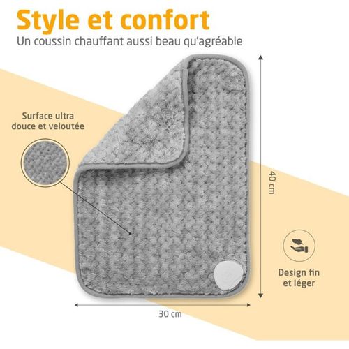 Coussin Chauffant Rectangulaire 100 W - 4 Niveaux, Housse Oeko‑tex, 30x40 Cm