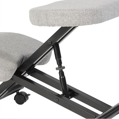 Tabouret Ergonomique Robert, Structure En Métal Noir Et Tissu Gris