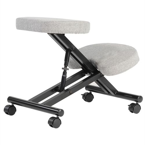 Tabouret Ergonomique Robert, Structure En Métal Noir Et Tissu Gris