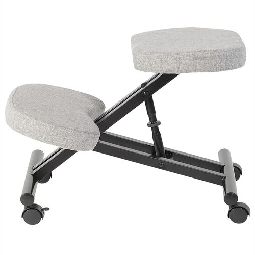Tabouret Ergonomique Robert, Structure En Métal Noir Et Tissu Gris