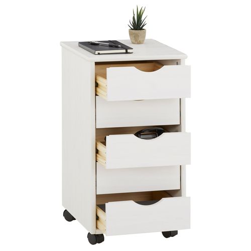 Caisson De Bureau Sur Roulettes Lagos, Avec 5 Tiroirs Lasuré Blanc