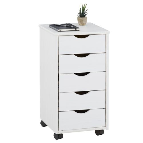 Caisson De Bureau Sur Roulettes Lagos, Avec 5 Tiroirs Lasuré Blanc