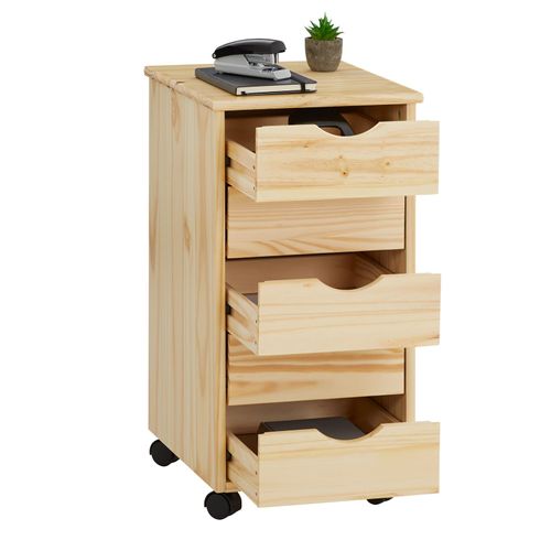 Caisson De Bureau Sur Roulettes Lagos, Avec 5 Tiroirs Finition Vernis Naturel