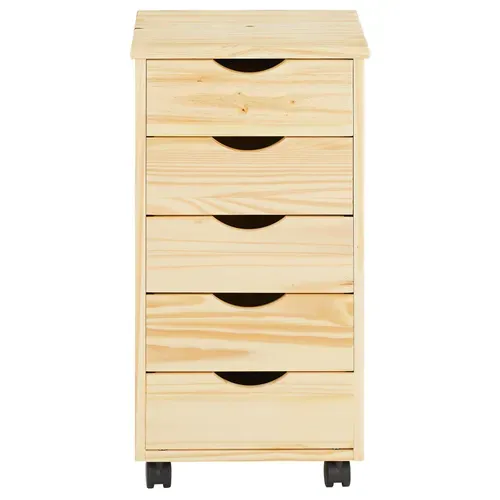 Caisson De Bureau Sur Roulettes Lagos, Avec 5 Tiroirs Finition Vernis Naturel