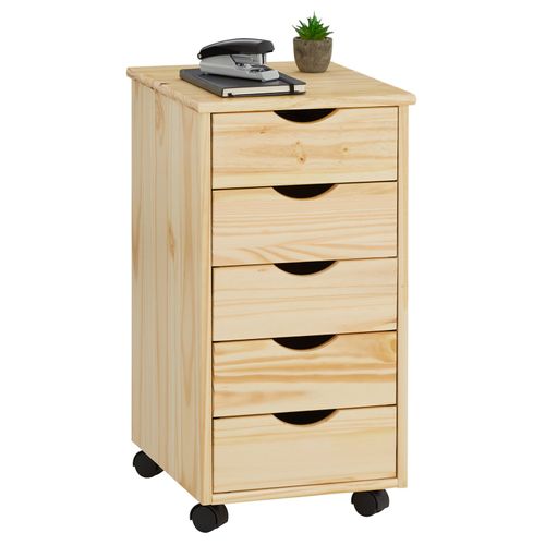 Caisson De Bureau Sur Roulettes Lagos, Avec 5 Tiroirs Finition Vernis Naturel