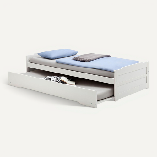 Lit Gigogne Lorena En Pin Massif, 90 X 190 Cm, Lasuré Blanc