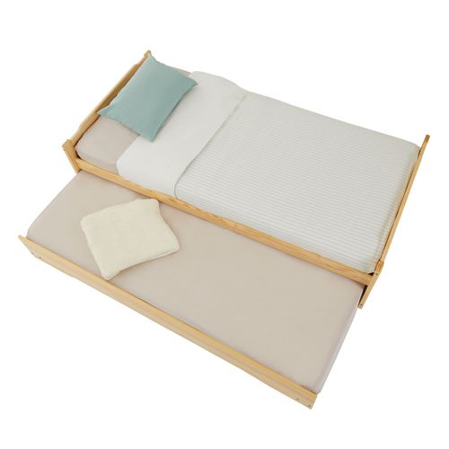 Lit Gigogne Lorena En Pin Massif, 90 X 190 Cm, Vernis Naturel Et Blanc