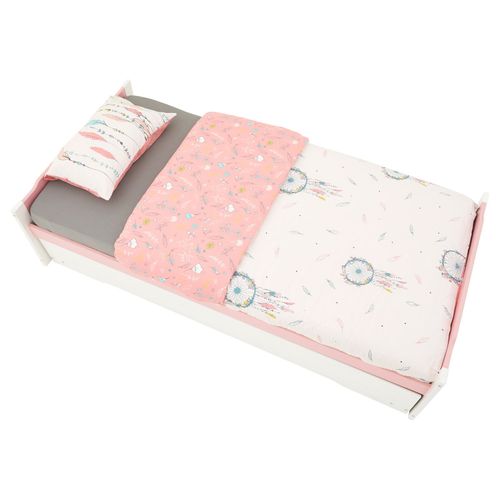 Lit Gigogne Lorena En Pin Massif, 90 X 190 Cm, Lasuré Blanc Et Rose