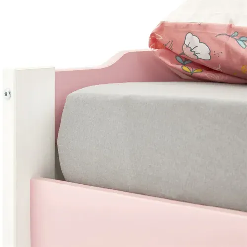 Lit Gigogne Lorena En Pin Massif, 90 X 190 Cm, Lasuré Blanc Et Rose