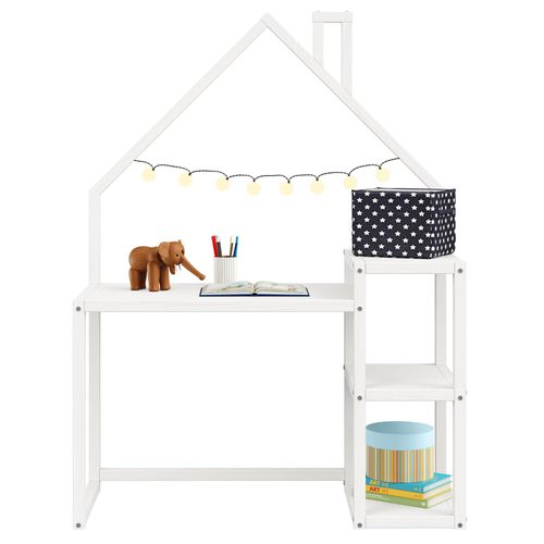 Bureau Enfant Nivia En Forme De Maison En Pin Massif Lasuré Blanc