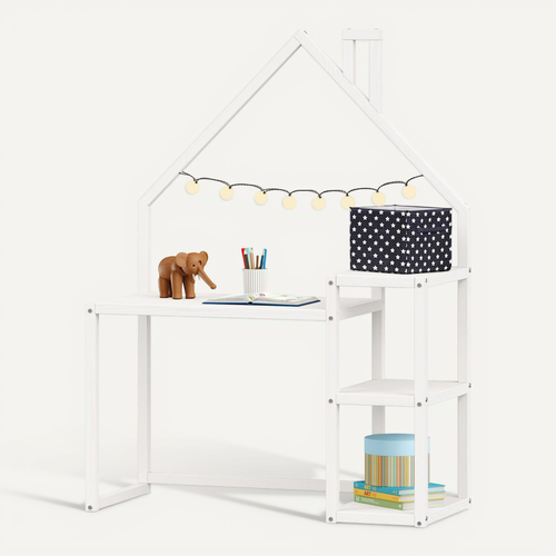 Bureau Enfant Nivia En Forme De Maison En Pin Massif Lasuré Blanc