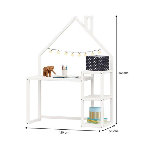 Bureau Enfant Nivia En Forme De Maison En Pin Massif Lasuré Blanc
