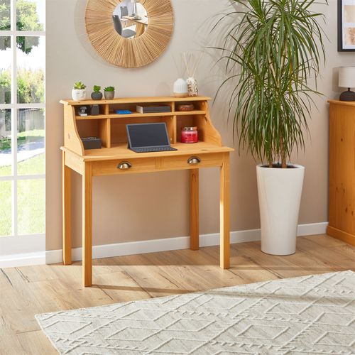 Bureau Secrétaire Marlene, Avec 2 Tiroirs, En Pin Massif Finition Cirée