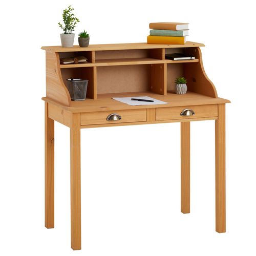 Bureau Secrétaire Marlene, Avec 2 Tiroirs, En Pin Massif Finition Cirée